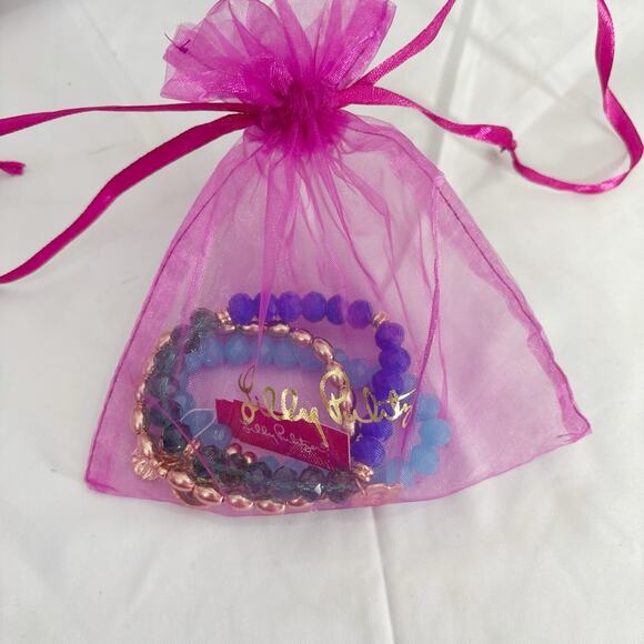 NWT Lilly Pulitzer Mermaid Grotto Blue Beaded Stretch Bracelet Set of 3 Coastal - Picture 3 of 3